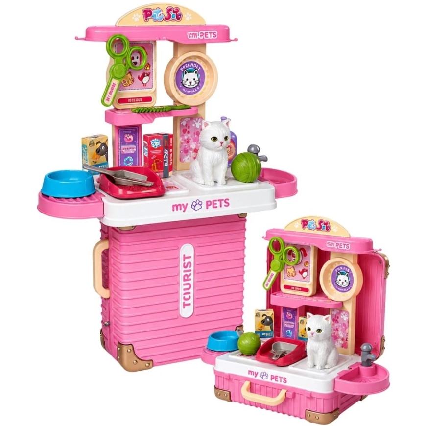 Lean Toys Veterinaarkott, millel on teleskoopkäepide ja rattad, valge, 31,5 × 24,5 × 13,5 cm – 5