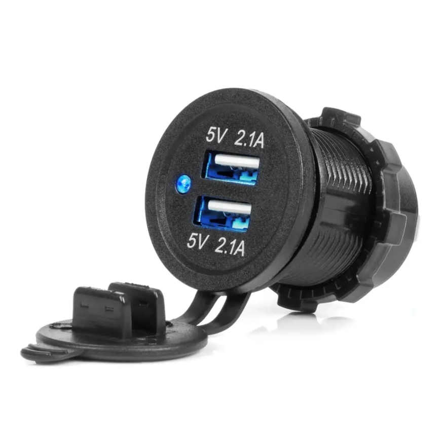 Veekindel telefoni laadija sinise LED-indikaatoriga 4.2A 2xUSB 12/24V AMIO-04217