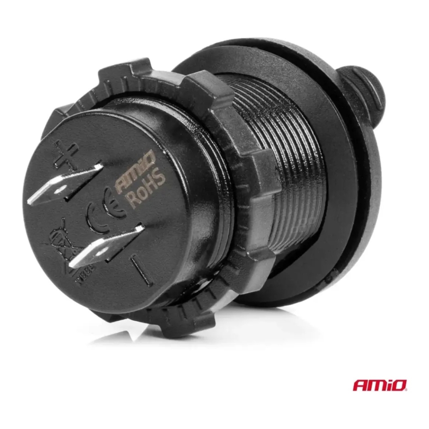Vedenpitävä puhelimen laturi SINISE LED-indikaattorilla 4.2A 2xUSB 12/24V AMIO-04217 – 2