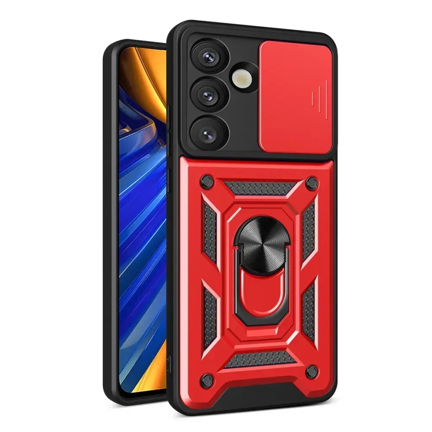 Hybrid Armor Camshield чехол с подставкой для телефона Samsung Galaxy S25 (S931) красный (с защитой камеры)