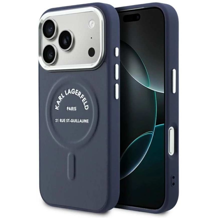 Karl Lagerfeld relief open ring RSG logo MagSafe case iPhone 18 Pro Max / 17 Pro Max - Blue – 2