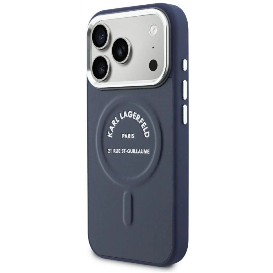 Karl Lagerfeld relief-avoimet sormus RSG-logo MagSafe-kuori iPhone 18 Pro Max / 17 Pro Max - Sininen – 3