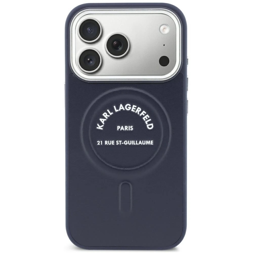 Karl Lagerfeld relief-avoimet sormus RSG-logo MagSafe-kuori iPhone 18 Pro Max / 17 Pro Max - Sininen – 4