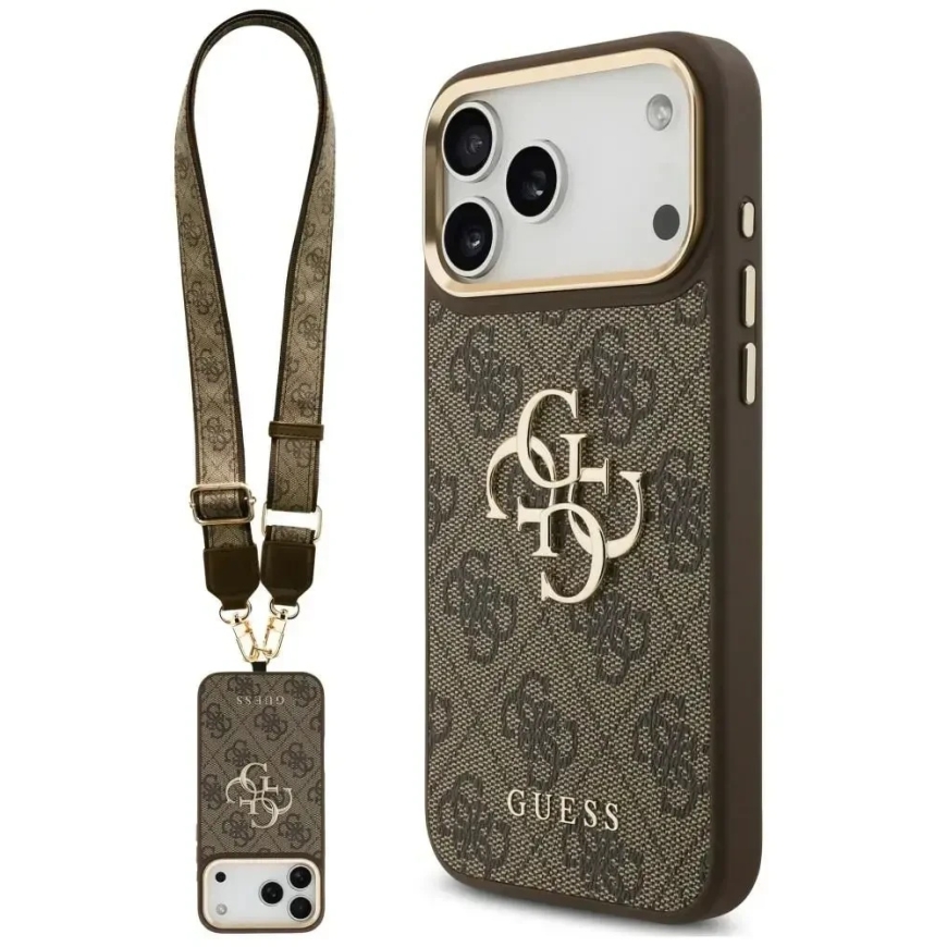 Guess 4G Big maciņš 4G Classic Logo Big ar siksnu un metāla pogām, paredzēts iPhone 18 Pro / 17 Pro, brūns