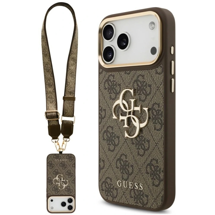 Guess 4G Big maciņš 4G Classic Logo Big ar siksnu un metāla pogām, paredzēts iPhone 18 Pro / 17 Pro, brūns – 2
