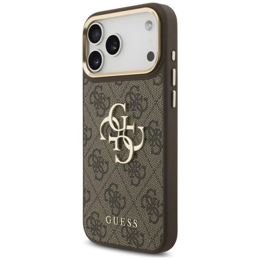 Dėklas Guess 4G Big 4G Classic Logo Big su dirželiu ir metalinėmis sagomis, skirtas iPhone 18 Pro / 17 Pro, rudas – 3