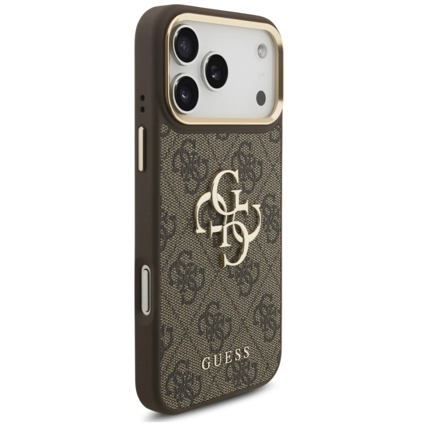 Dėklas Guess 4G Big 4G Classic Logo Big su dirželiu ir metalinėmis sagomis, skirtas iPhone 18 Pro / 17 Pro, rudas – 5