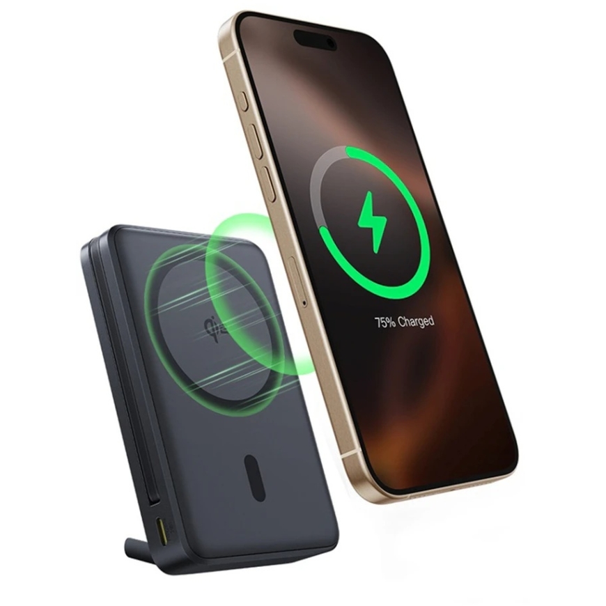 Baseus Nomos 10000mAh 30W Qi2 Power Bank ar MagSafe saderīgu statīvu un integrētu USB-C kabeli - melns – 3