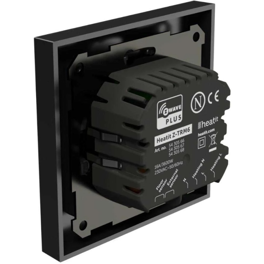 heat it Thermostat Heatit Z-TRM6 Black Matte Z-Wave Thermostat 3600W 16A 868.4 MHz – 2