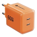 Forcell F-Energy Crystal Color kelioninis įkroviklis | 60W | GaN, PPS | USB-C | su USB-C į USB-C laidu komplekte | oranžinis