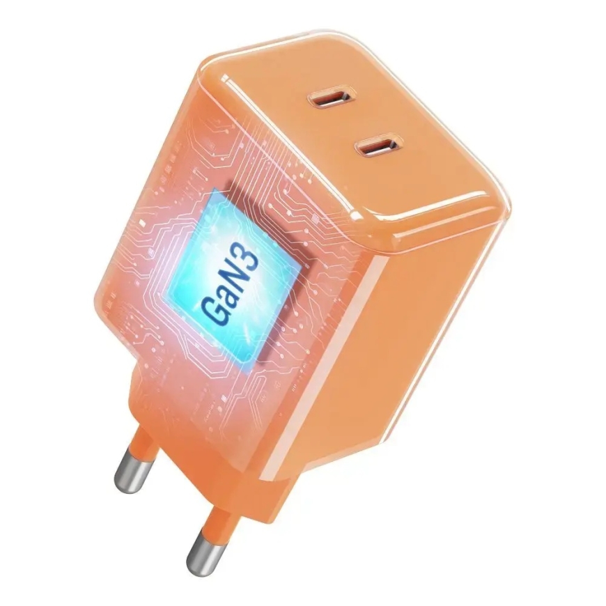 Forcell F-Energy Crystal Color tīkla lādētājs | 60W | GaN, PPS | USB-C | ar USB-C uz USB-C vadu komplektā | oranžs – 4