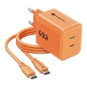 Зарядное устройство Forcell F-Energy Crystal Color | 60W | GaN, PPS | USB-C | с кабелем USB-C на USB-C в комплекте | оранжевое