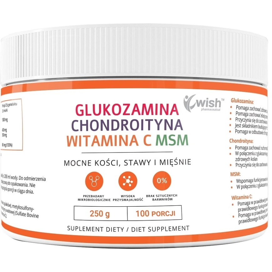 Wish Pharmaceutical Glucosamine + Chondroitin + Vitamin C + MSM dietary supplement powder 250g
