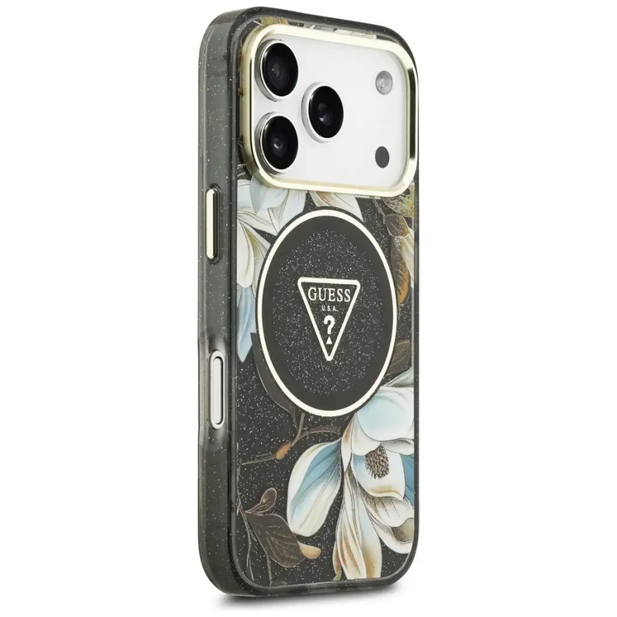 Kotelo Guess IML Glitter Flowers Triangle MagSafe iPhone 18 Pro Max / 17 Pro Max musta – 4
