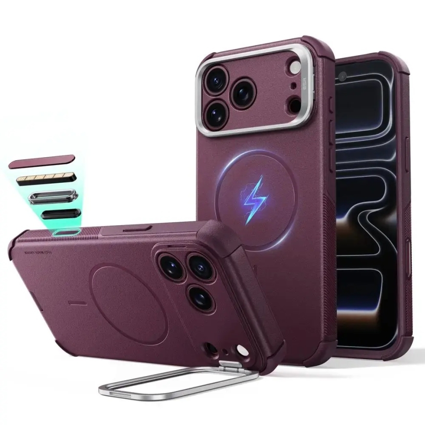 ESR CYBER TOUGH KICKSTAND MAGSAFE IPHONE 17 PRO / 18 PRO DZIĻI BURGUND