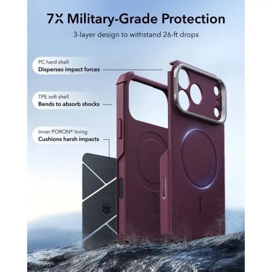 ESR CYBER TOUGH KICKSTAND MAGSAFE IPHONE 17 PRO / 18 PRO SYVÄ BURGUND – 3