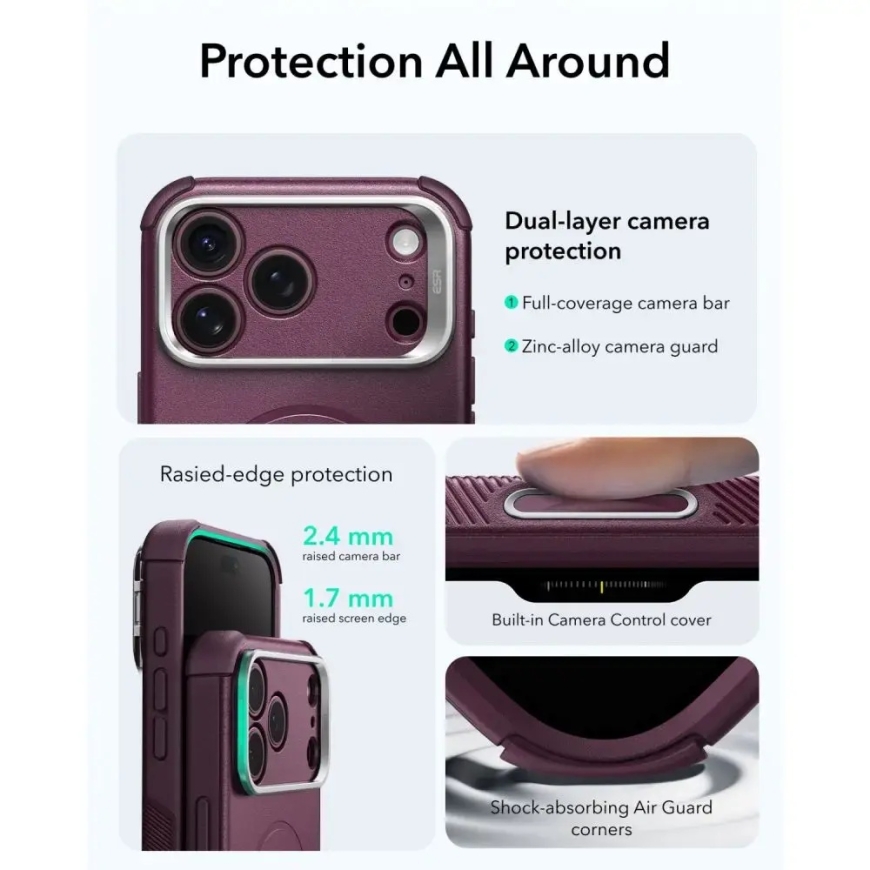 ESR CYBER TOUGH KICKSTAND MAGSAFE IPHONE 17 PRO / 18 PRO DZIĻI BURGUND – 5
