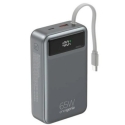 Gembird PB20-PD65-LCD-01 greito įkrovimo išorinė baterija su integruotais laidais, 65W, 20000 mAh, juodas Gembird PB20-PD65-LCD-01 greito įkrovimo išorinė baterija su integruotais laidais, 65W, 20000 mAh, juodas