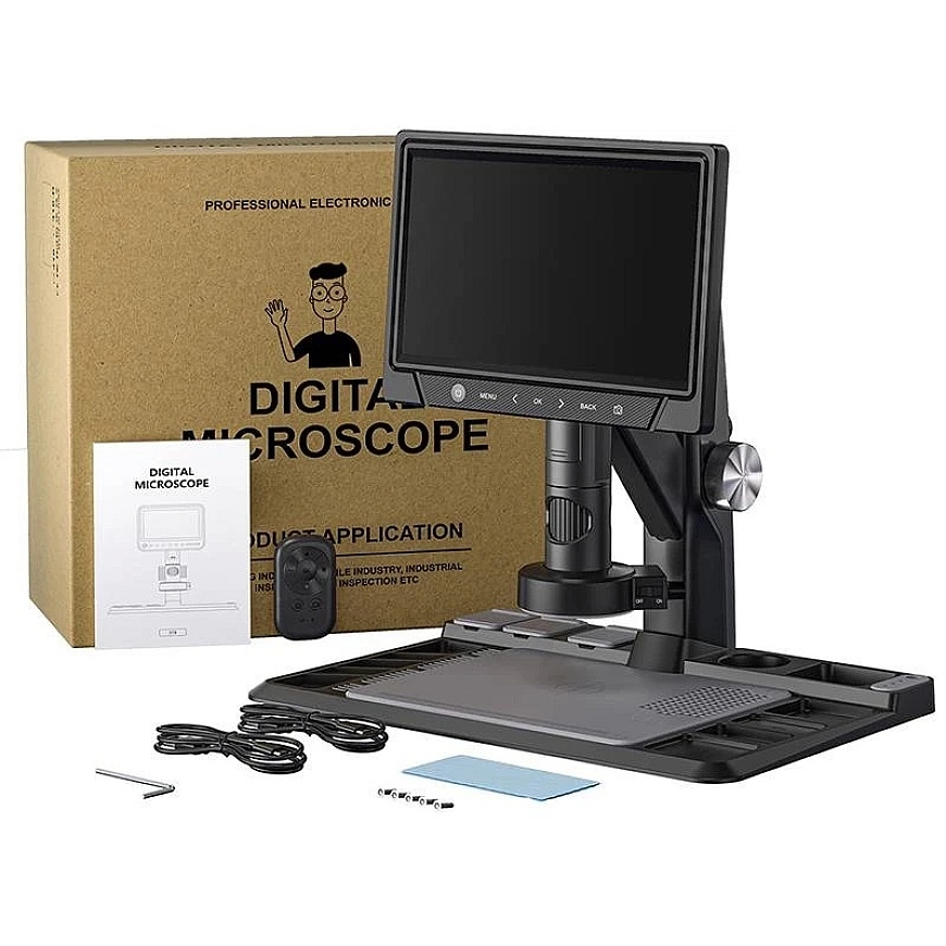 Benetech 318C digitaalne mikroskoop - 1600x 12MP 28 LED - HD IPS 10.1'' ekraan + juhtmeta kaugjuhtimispult