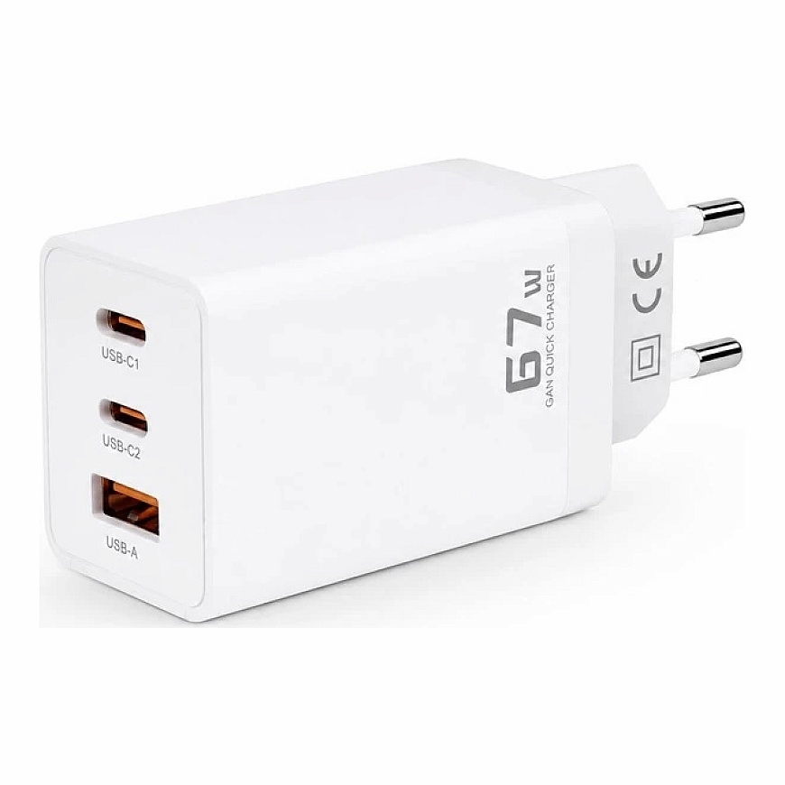 Voltage GaN lādētājs 67W PD 3.0 QC 3.0 USB-A 2x USB-C balts