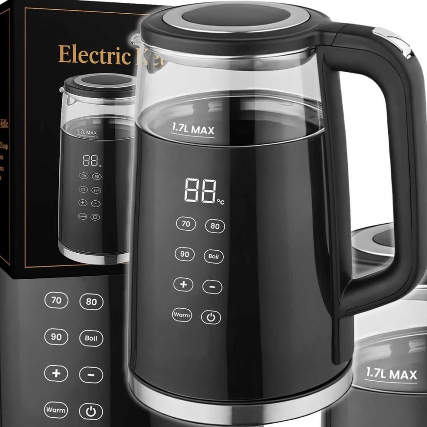 Maestro Tējkanna, Bezvadu elektriskā tējkanna 1,7 l 2200 W stikla temperatūras regulators vai 1300 – 2