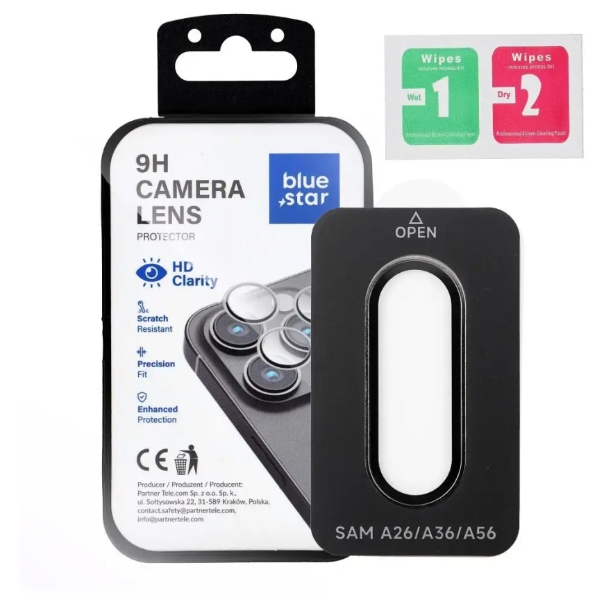 Lujitettu lasikameran linsseille Samsung A36 Blue Star Helppo asennus musta