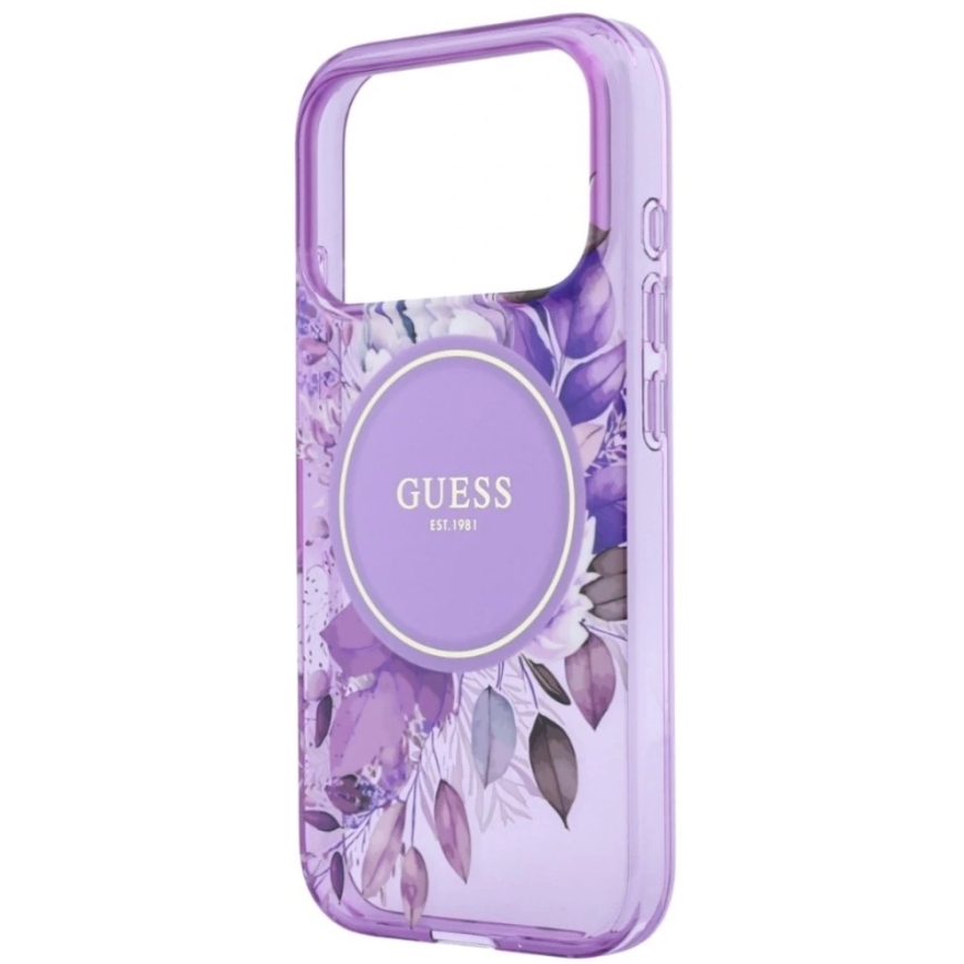 Guess IML Flowers Pearl Strap vāks iPhone 18 Pro Max / 17 Pro Max, purpursarkans – 5
