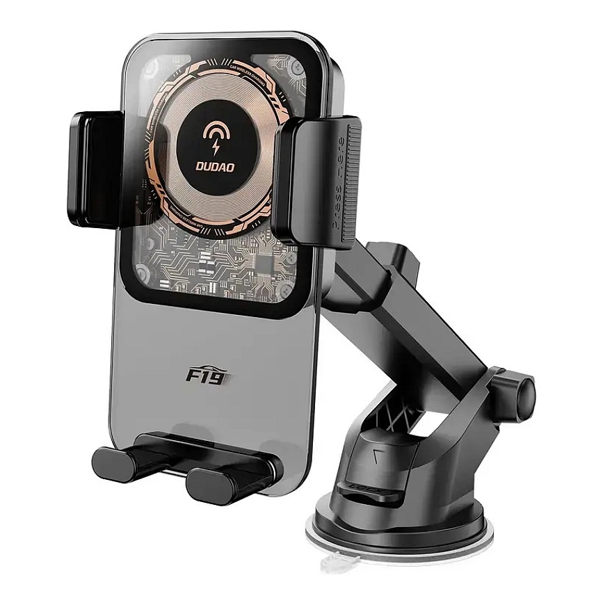Dudao F19 auto telefona turētājs ar 15W bezvadu uzlādi melns