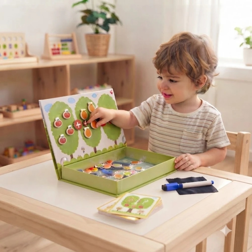 Tooky Toys Paėmęs žaislinis medinis magnetinis žaidimas Montessori galvosūkis vaikams, mokantis suskaičiuoti vaisius 81 el. – 2