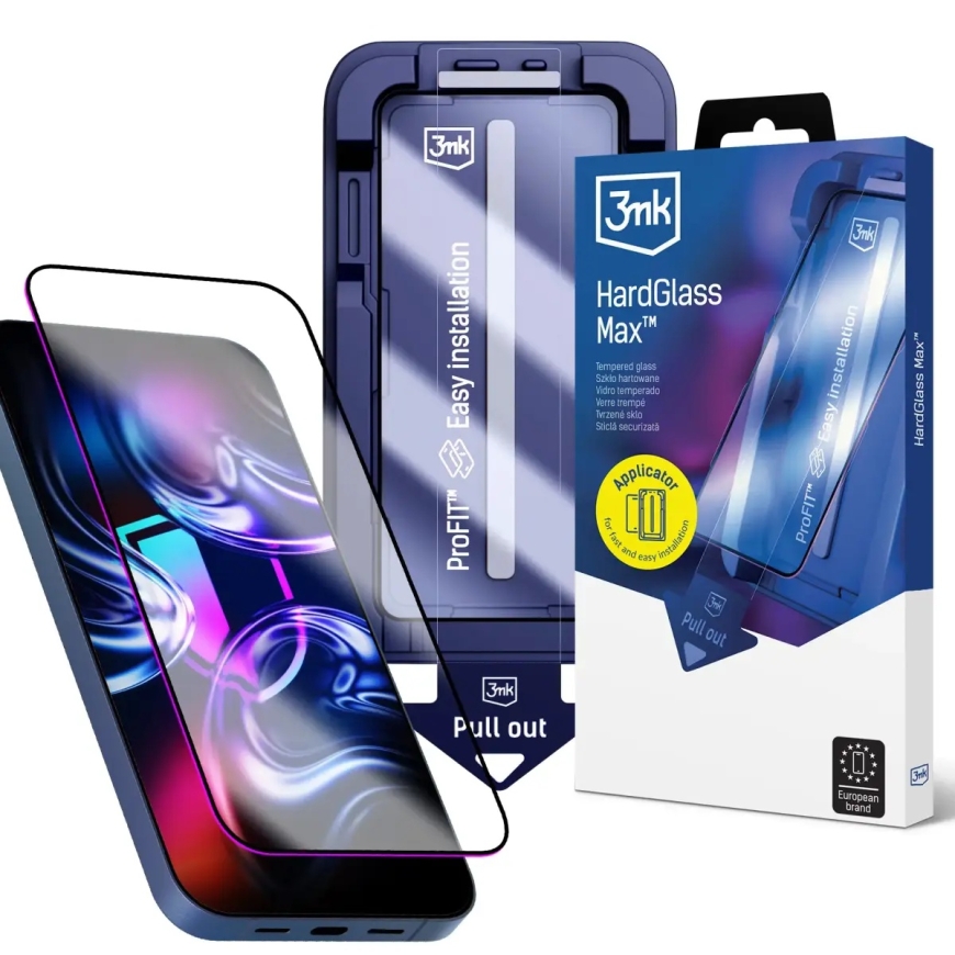 3mk HardGlass Max aizsargstikls telefona ekrānam iPhone 15 Pro ar uzstādīšanas rāmi