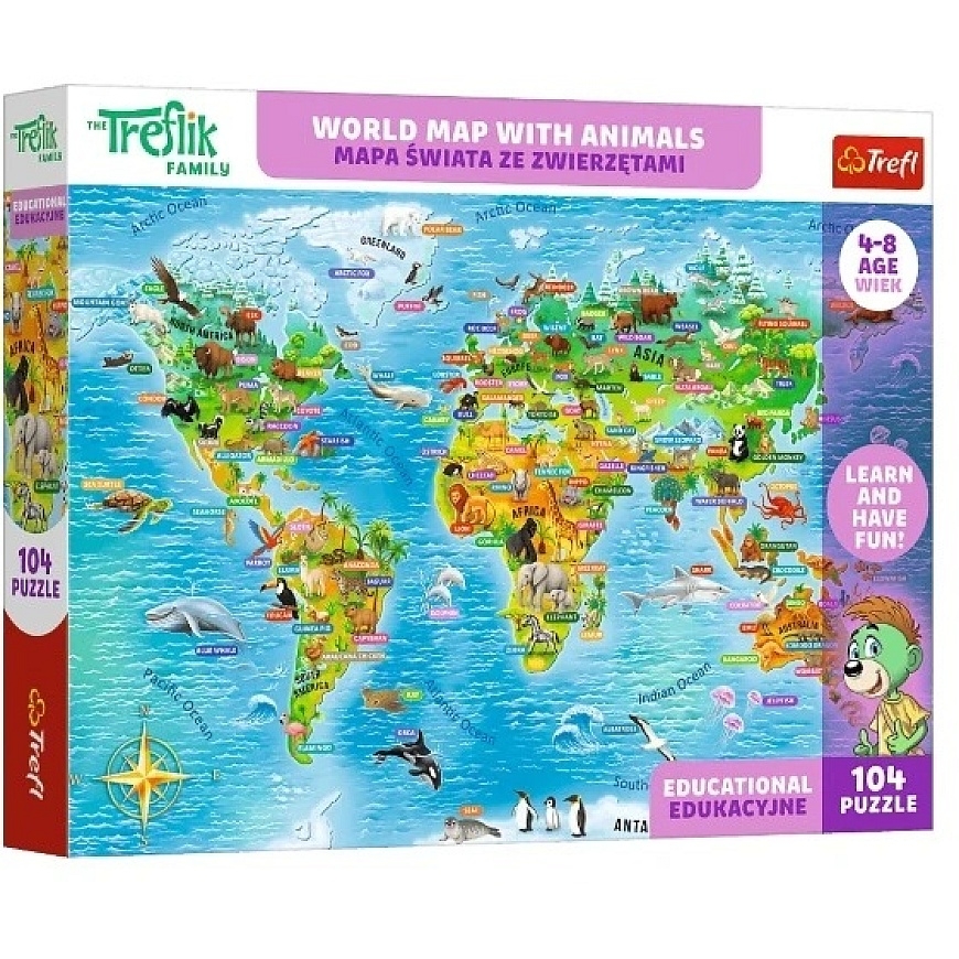 Trefl Puzle Edu 104 Pasaules karte ar dzīvniekiem 15601 – 2