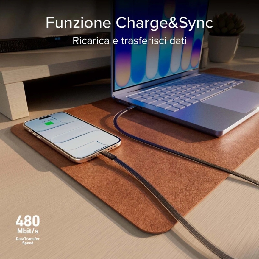 SBS USB-C/USB-C Cable, 60 W, 1 m, Flat Connector, Black – 3