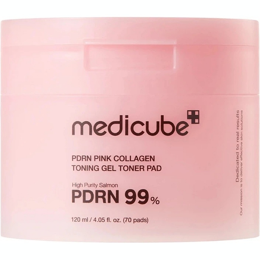 Medicube PDRN Pink Collagen Toning Gel Toner Pad veido valymo padeliai su PDRN, 120 ml/70 vnt