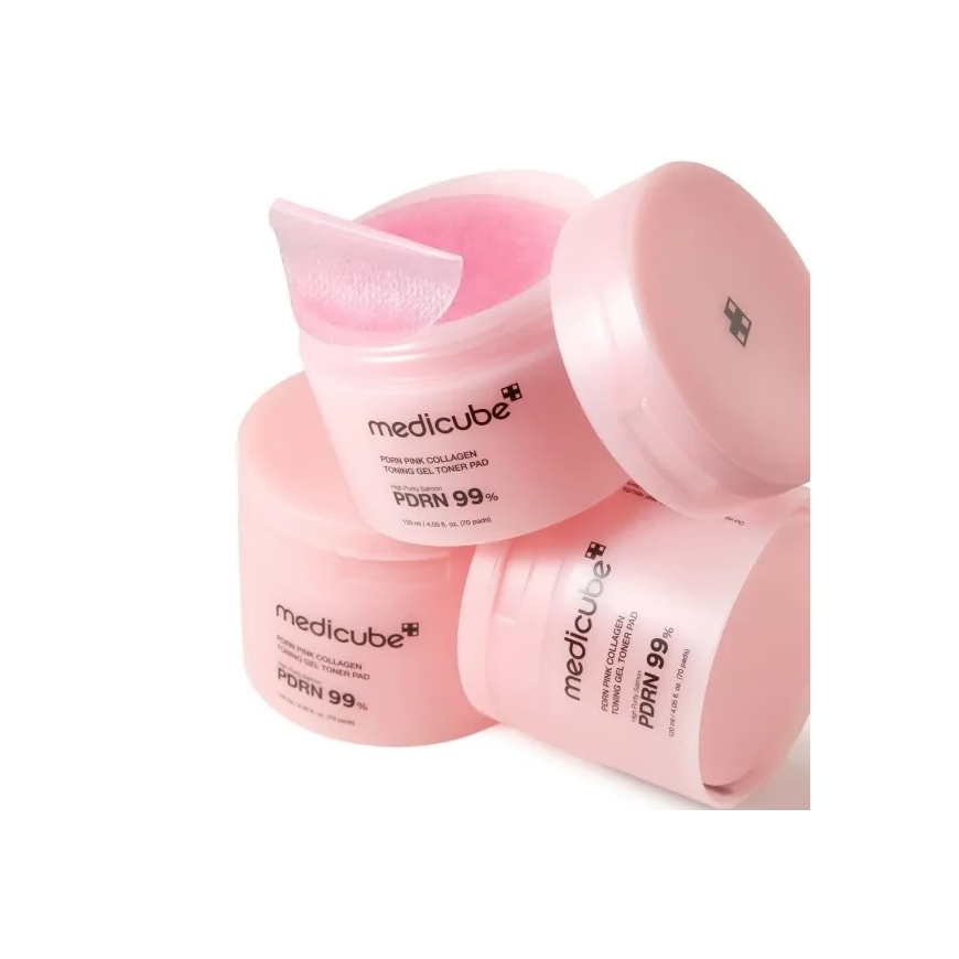 Medicube PDRN Pink Collagen Toning Gel Toner Pad очищающие подушечки с PDRN, 120 мл/70 шт – 5