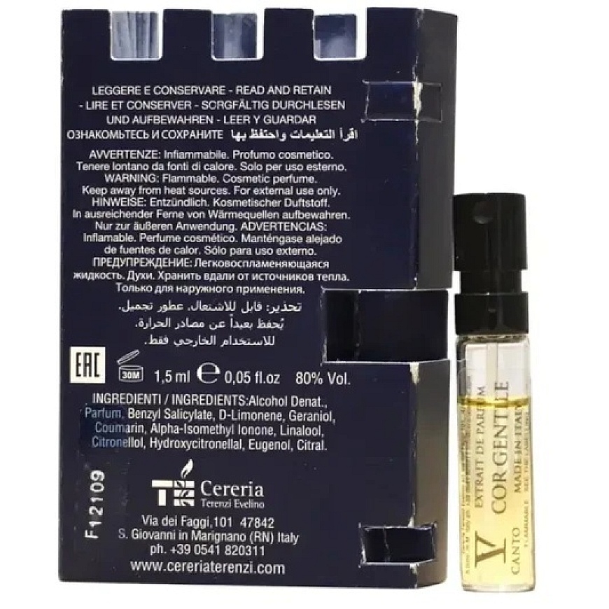 V Canto, Cor Gentile, Extrait De Parfum, Unisex, 1.5 ml *Vial – 2