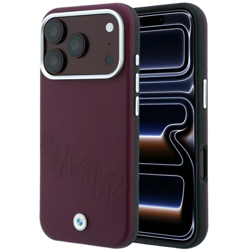 BMW pasviręs įspaustų raidžių ženklas MagSafe dėklas, skirtas iPhone 17 Pro Max / 18 Pro Max - bordo spalvos