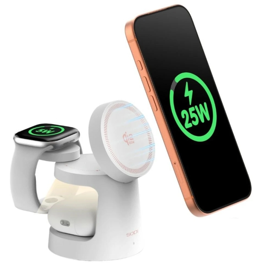 SODI 3-in-1 wireless charger with night light 25W W108A - White – 3