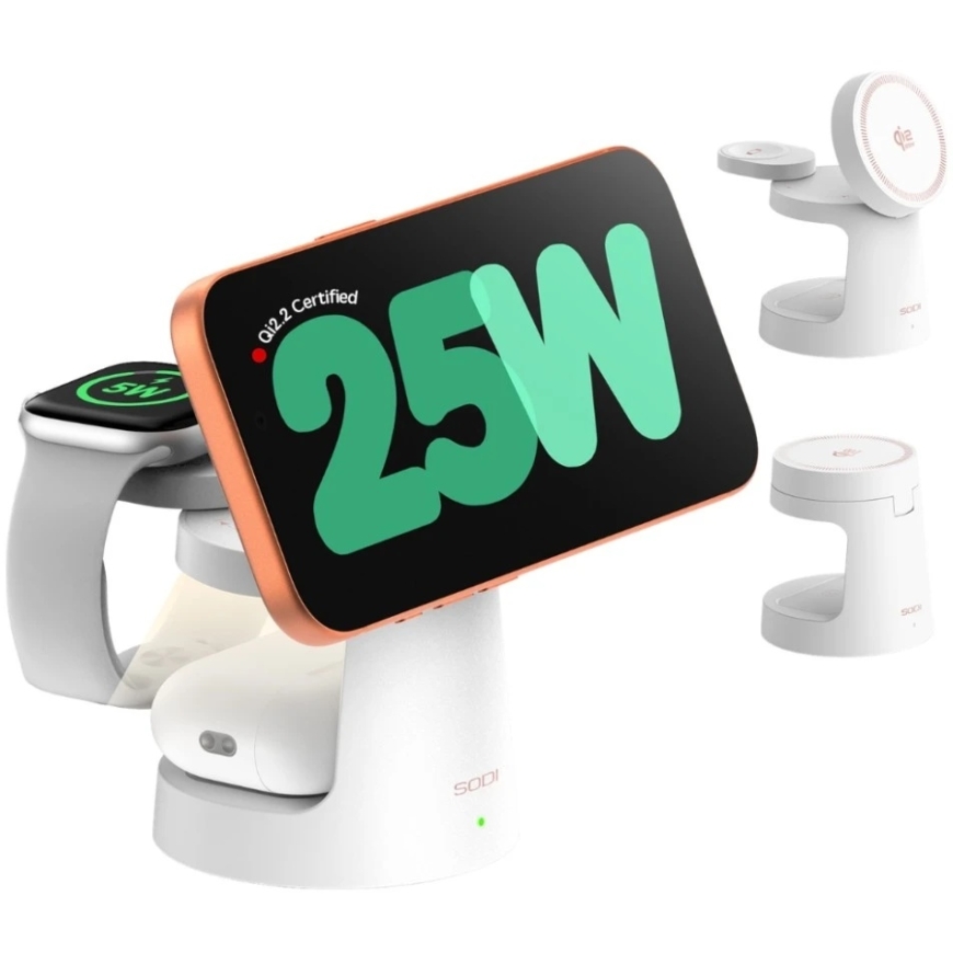SODI 3-in-1 bezvadu lādētājs ar nakts gaismu 25W W108A - Balts – 4