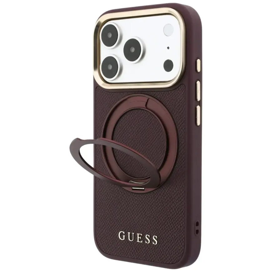 Чехол Guess Ring Stand 360 Grained Classic Logo MagSafe для iPhone 18 Pro / 17 Pro бордового цвета – 2
