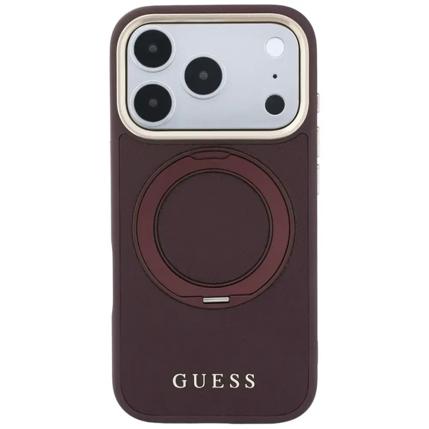 Guess Ring Stand 360 Grained Classic Logo MagSafe -kuori iPhone 18 Pro / 17 Pro burgundinvärinen – 3