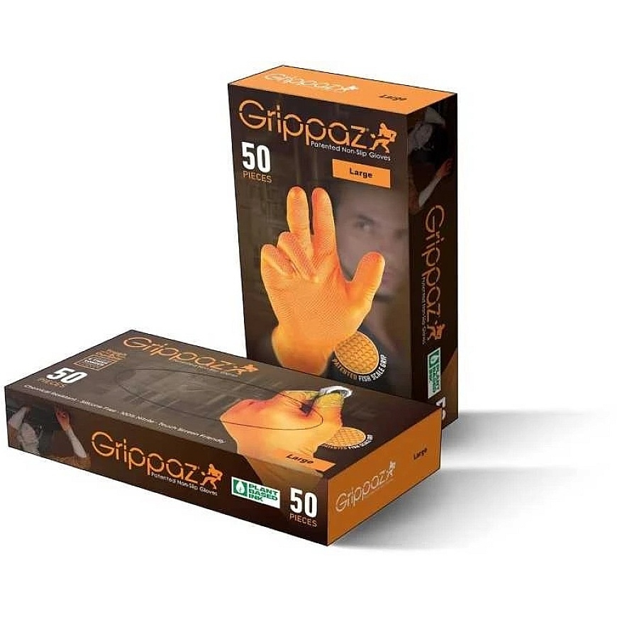 Grippaz 246OR kertakäyttöhanskat, 50 kpl laatikossa, paksuus 0,15 mm, oranssit, koko 8/M