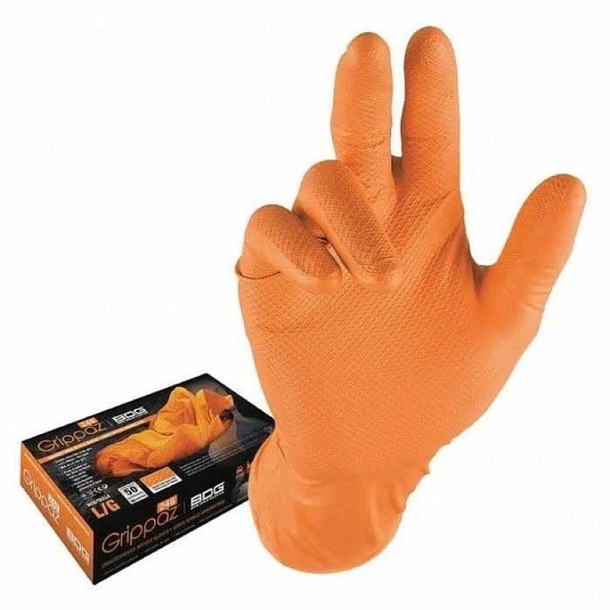 Grippaz 246OR Disposable Nitrile Gloves, 50 pieces in a box, 0.15mm thickness, orange, size 8/M – 3