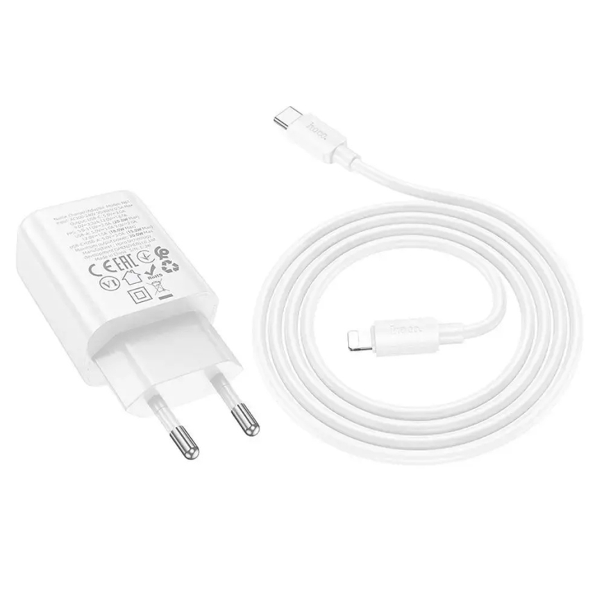 HOCO N61 matkalaite | 20W | PD, QC | USB-C, USB-A | mukana USB-C - Lightning kaapeli | valkoinen – 2