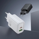 HOCO N61 kelioninis įkroviklis | 20W | PD, QC | USB-C, USB-A | su USB-C į Lightning laidu komplekte | baltas HOCO N61 kelioninis įkroviklis | 20W | PD, QC | USB-C, USB-A | su USB-C į Lightning laidu komplekte | baltas
