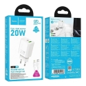 Зарядное устройство HOCO N61 | 20W | PD, QC | USB-C, USB-A | с кабелем USB-C на Lightning в комплекте | белое Зарядное устройство HOCO N61 | 20W | PD, QC | USB-C, USB-A | с кабелем USB-C на Lightning в комплекте | белое