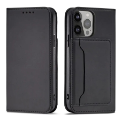 Magnet Card Case raamatutüüpi telefoni ümbris alusega iPhone 14 must