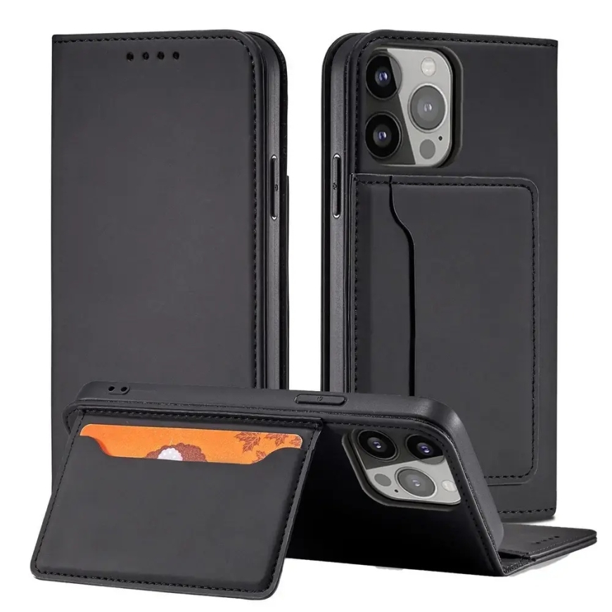 Magnet Card Case book type phone case with stand for iPhone 14 black – 3