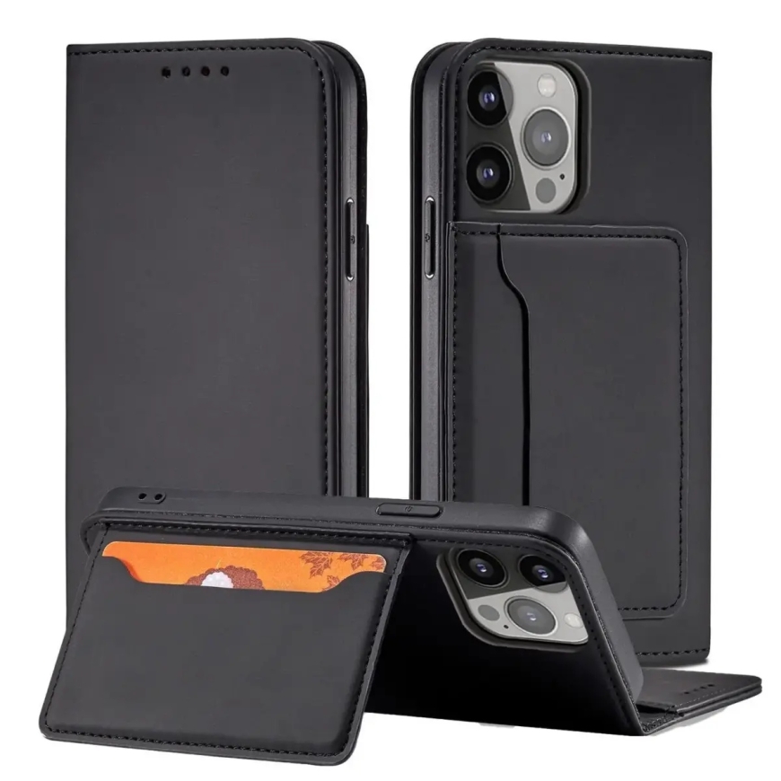 Magnet Card Case raamatutüüpi telefoni ümbris alusega iPhone 14 must – 4