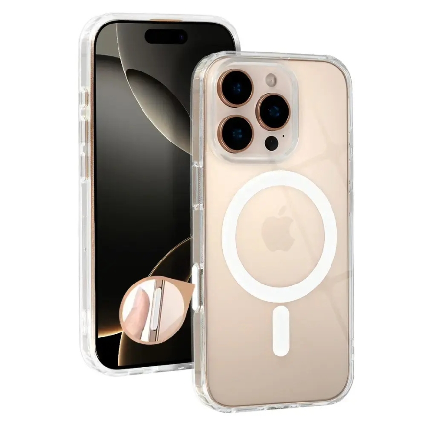 Clear Camera Control phone case with MagSafe support for iPhone 16 Pro transparent