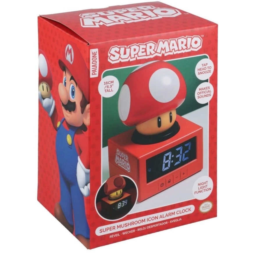 Paladone Super Mario Super Mushroom digitālais modinātājs ar nakts gaismu